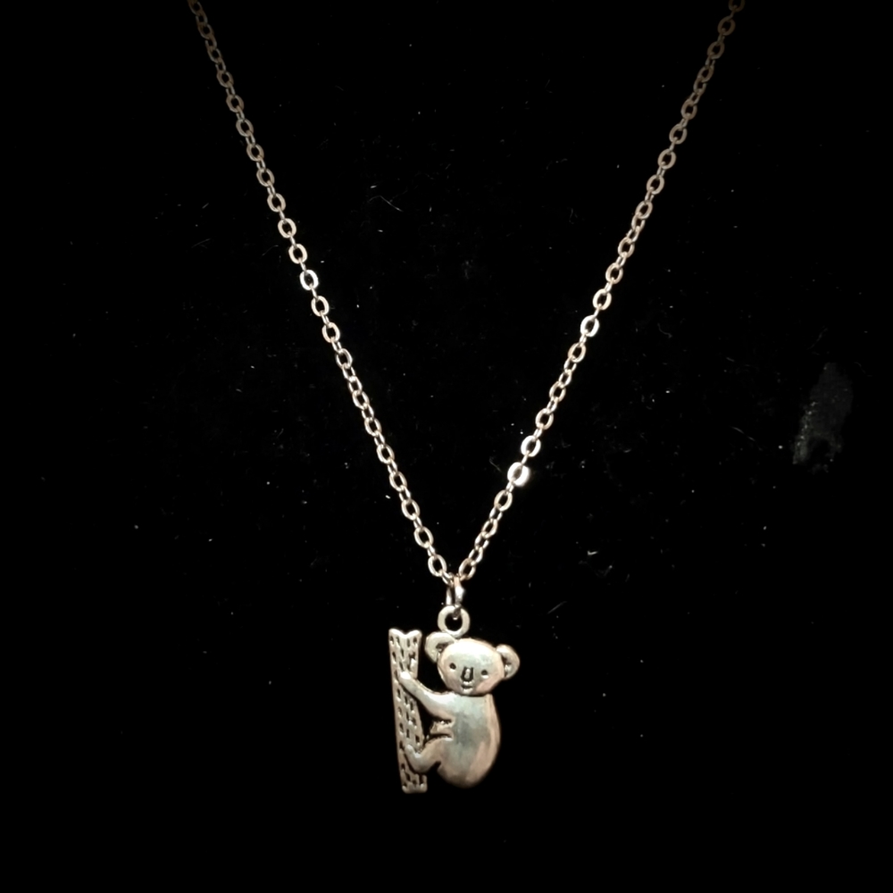koala bear necklace 3/8" stainless steel pendant on a silvertone necklace chain - Picture 7 of 12